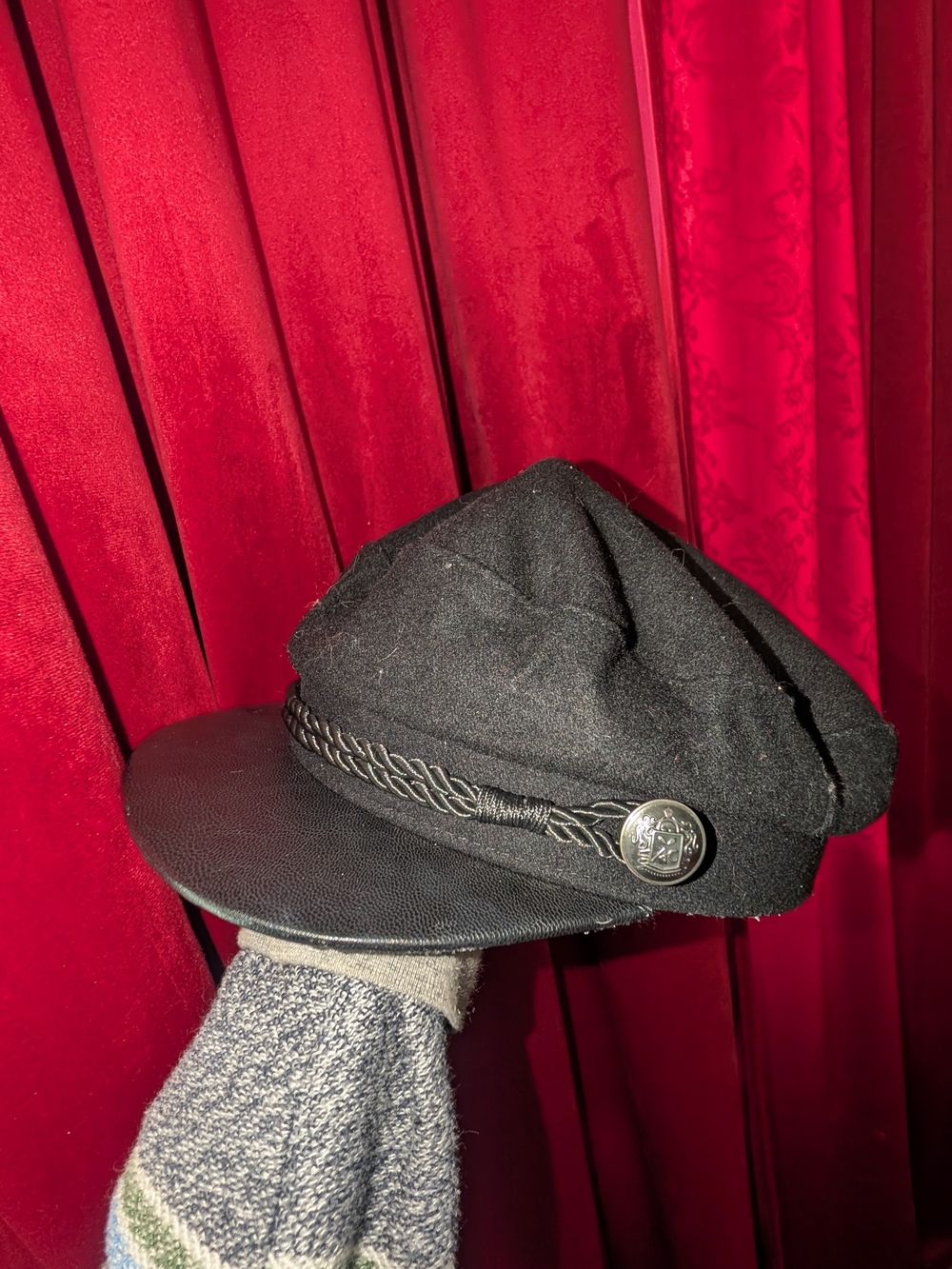 Black Wool Sailor Or Engineer Cap Hat
